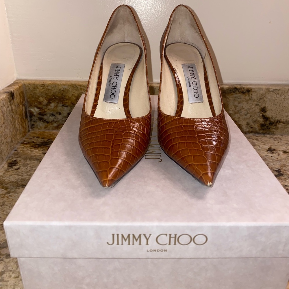 Jimmy Choo Brown Croc-Embossed Women's Heels